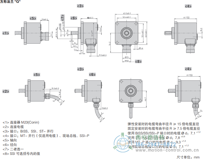 AC58-并口光電絕對(duì)值通用編碼器外形及安裝尺寸(方形法蘭Q) - 西安德伍拓自動(dòng)化傳動(dòng)系統(tǒng)有限公司