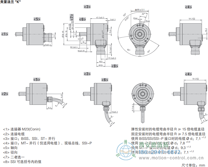 AC58-DeviceNet光電絕對值通用編碼器外形及安裝尺寸(夾緊法蘭K) - 西安德伍拓自動(dòng)化傳動(dòng)系統(tǒng)有限公司