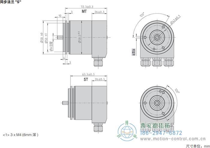 AC58-DeviceNet光電絕對值通用編碼器外形及安裝尺寸(同步法蘭S) - 西安德伍拓自動(dòng)化傳動(dòng)系統(tǒng)有限公司