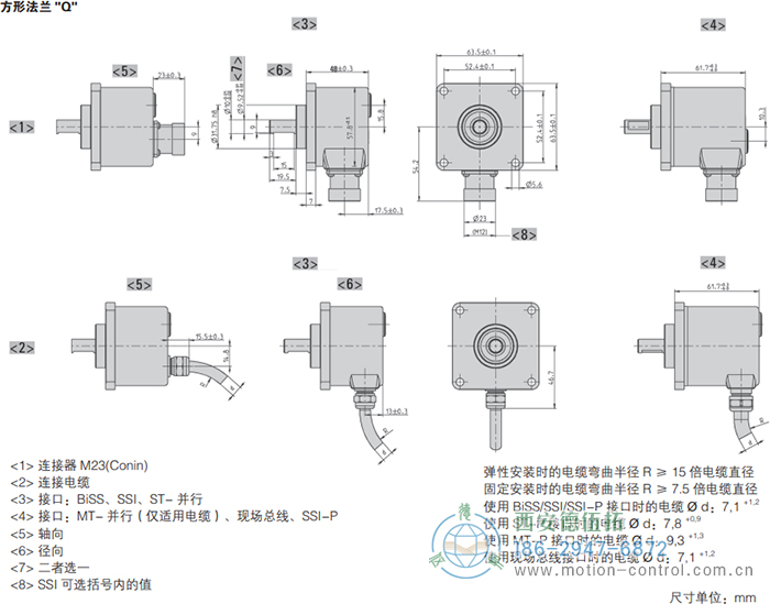 AC58-Interbus光電絕對值通用編碼器外形及安裝尺寸(方形法蘭Q) - 西安德伍拓自動化傳動系統(tǒng)有限公司