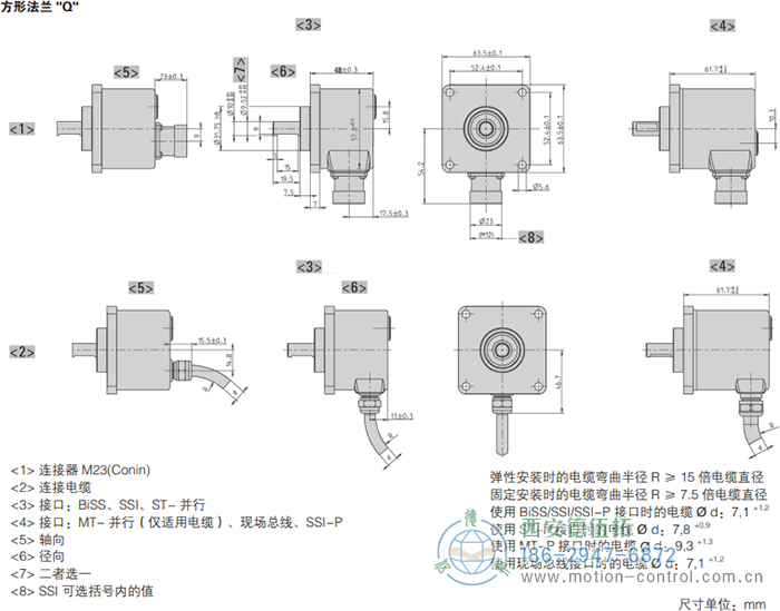 AC58-SUCOnet光電絕對(duì)值通用編碼器外形及安裝尺寸(方形法蘭Q) - 西安德伍拓自動(dòng)化傳動(dòng)系統(tǒng)有限公司