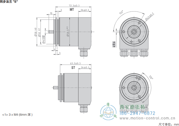 AC58-SUCOnet光電絕對(duì)值通用編碼器外形及安裝尺寸(同步法蘭S) - 西安德伍拓自動(dòng)化傳動(dòng)系統(tǒng)有限公司