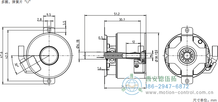 AD34光電絕對值電機(jī)反饋編碼器外形及安裝尺寸(多圈，彈簧片U) - 西安德伍拓自動化傳動系統(tǒng)有限公司