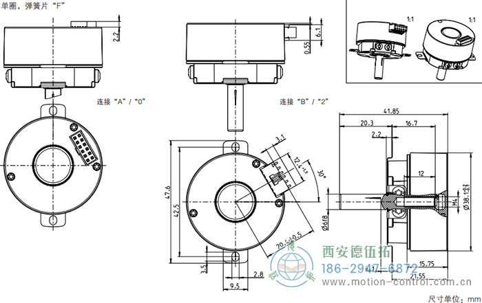 AD34光電絕對值電機(jī)反饋編碼器外形及安裝尺寸(單圈，彈簧片F(xiàn)) - 西安德伍拓自動化傳動系統(tǒng)有限公司