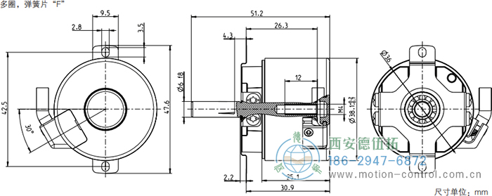 AD34光電絕對值電機(jī)反饋編碼器外形及安裝尺寸(多圈，彈簧片F(xiàn)) - 西安德伍拓自動化傳動系統(tǒng)有限公司