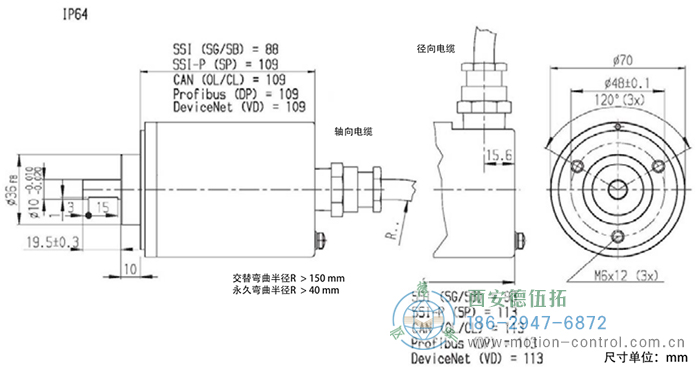 AX70/AX71光電絕對值防爆編碼器外形及安裝尺寸IP64 - 西安德伍拓自動化傳動系統(tǒng)有限公司