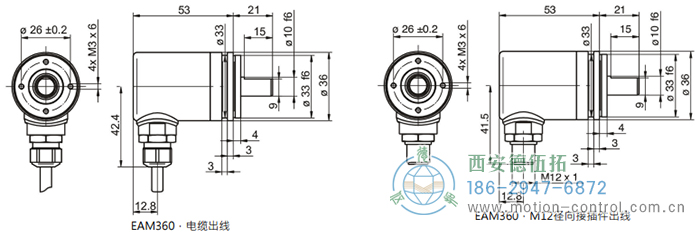 EAM360-S - SSI磁式絕對(duì)值重載編碼器外形及安裝尺寸(實(shí)心軸，帶同步法蘭) - 西安德伍拓自動(dòng)化傳動(dòng)系統(tǒng)有限公司