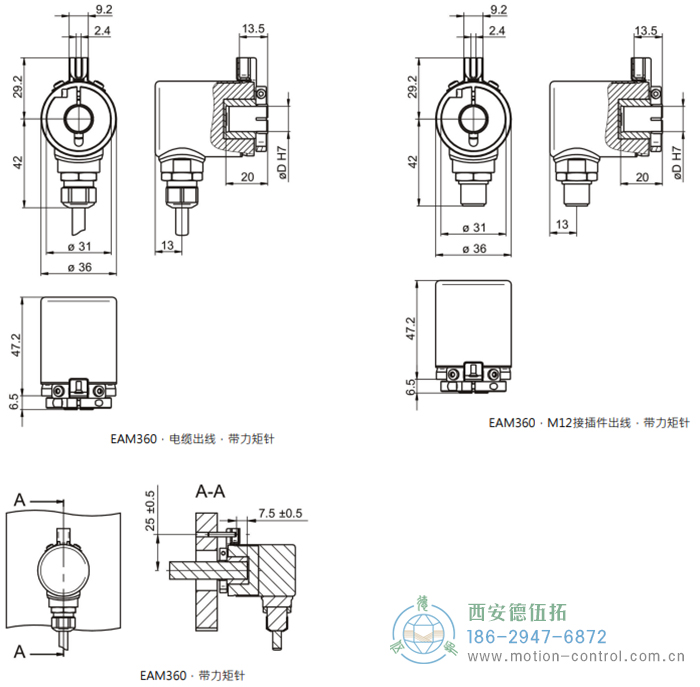 EAM360-B - CANopen®磁式絕對(duì)值重載編碼器外形及安裝尺寸(盲孔型) - 西安德伍拓自動(dòng)化傳動(dòng)系統(tǒng)有限公司