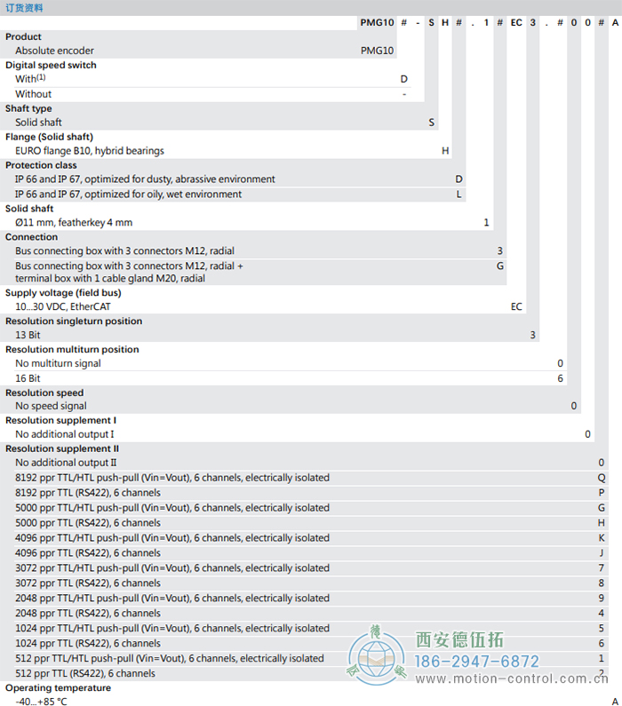 PMG10 - EtherCAT絕對值重載編碼器訂貨選型參考(?11 mm實(shí)心軸，帶歐式法蘭B10或外殼支腳 (B3)) - 西安德伍拓自動化傳動系統(tǒng)有限公司