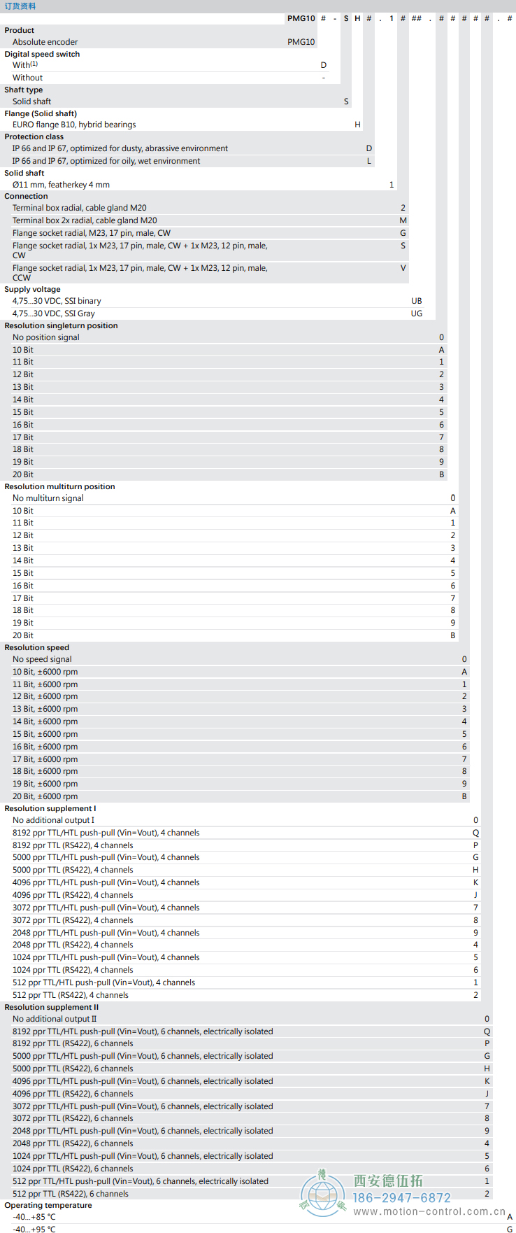 PMG10 - SSI絕對值重載編碼器訂貨選型參考(?11 mm實(shí)心軸，帶歐式法蘭B10或外殼支腳 (B3)) - 西安德伍拓自動化傳動系統(tǒng)有限公司