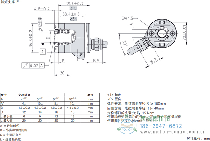 RI36-H空心軸光電增量通用編碼器外形及安裝尺寸(轉(zhuǎn)矩支撐F) - 西安德伍拓自動(dòng)化傳動(dòng)系統(tǒng)有限公司