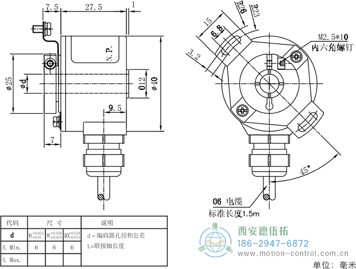 RI41光電增量輕載編碼器外形及安裝尺寸 - 西安德伍拓自動化傳動系統(tǒng)有限公司