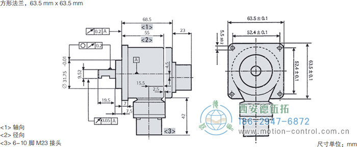 RI58-O/RI58-T實(shí)心軸光電增量通用編碼器外形及安裝尺寸(方形法蘭，63.5mm×63.5mm) - 西安德伍拓自動化傳動系統(tǒng)有限公司